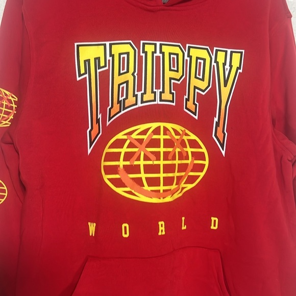 Brooklyn cloth - Trippy Red Hoodie with Yellow Graphics - Picture 2 of 5